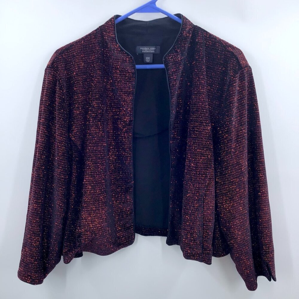 Dressbarn Women's 22W Bolero Cropped Jacket Red Black Metallic Glam Christmas
